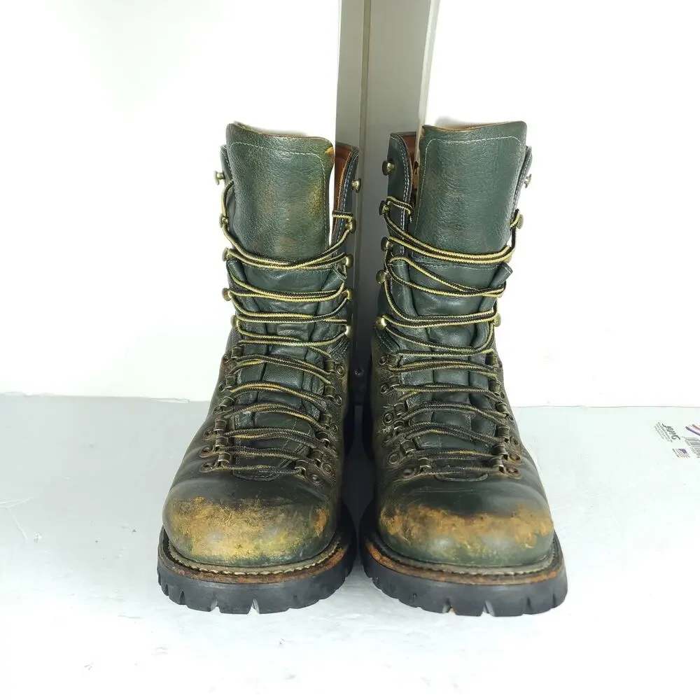 Herman Survivors Men's Vtg 60's US9/ 4N Green Leather Insulated Logger Boots